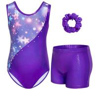 Gogokids Set da ginnastica a tre pezzi per bambina con pantaloncini, body da ginnastica senza maniche, con pietre decorative, abbigliamento da ginnastica scintillante, per ragazze, abbigliamento da