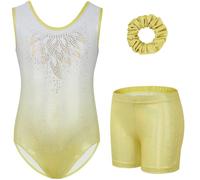 Gogokids - Set da ginnastica a tre pezzi per ragazze, body senza maniche con pantaloncini e fascia, vestito da ginnastica con design a colori scintillanti sfumati, età 3-12 anni, 110(100-110 cm,5-6Y)