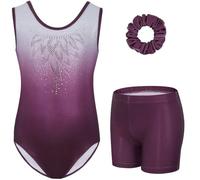 Gogokids - Set da ginnastica a tre pezzi per ragazze, body senza maniche con pantaloncini e fascia, vestito da ginnastica con design a colori scintillanti sfumati, età 3-12 anni, 130(120-130 cm,8-9Y)