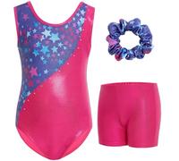 Gogokids Set da ginnastica da bambina, 3 pezzi, con pantaloncini, body da ginnastica senza maniche, con pietre preziose, vestito da ginnastica, abbigliamento sportivo per bambini dai 3 ai 12 anni,
