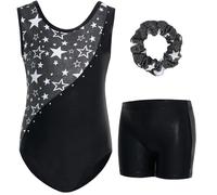 Gogokids Set da ginnastica per ragazze con pantaloncini, body da ginnastica senza maniche per bambini, vestito da ginnastica scintillante per ragazze e abbigliamento da danza per età da 3 a 12, Nero ,
