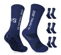 Gohanny Calze Calcio Antiscivolo Pacco da 3 Grip Socks Calcio, Taglia 39-46, Pettinato al 75%, Traspirante ed Elastico, Football Socks per Uomo Donna, Blu Marina