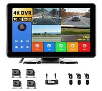 GOHHDL Telecamera Posteriore Set di 4 Telecamere Cablate, Monitor IPS HD da 10,1 Pollici 4K DVR con Android Cast, Impermeabile IP68, Registrazione, Monitoraggio del Parcheggio, Linee di parcheggio