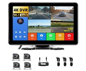 GOHHDL Telecamera Posteriore Set di 4 Telecamere Cablate, Monitor IPS HD da 10,1 Pollici 4K DVR con Android Cast, Impermeabile IP68, Registrazione, Monitoraggio del Parcheggio, Linee di parcheggio