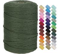 GOHOF Corda macramè 3 mm x 300 m di cotone di alta qualità, corda macramè a 4 fili intrecciati, uno dei materiali più perfetti per l'arte macramè, filo di cotone senza sostanze chimiche (verde oliva)