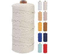 GOHOF Corda macramè in cotone macramè, 3 mm x 100 m, corda in cotone morbido intrecciato a 4 fili, uno dei materiali più perfetti per macramè, corda di cotone senza sostanze chimiche (beige)