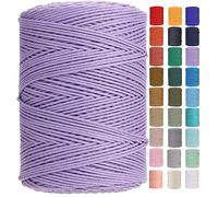 GOHOF Cordoncino macramè, 3 mm x 450 m, corda in cotone macramè di alta qualità, 4 fili intrecciati, uno dei materiali più perfetti per l'arte macramè, filo di cotone senza sostanze chimiche (viola