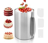 Gohytal Anello per Torta Alto 20cm, Anello Regolabile in Acciaio Inox, Regolabile 6-12 Pollici di Diametro con 3 raschietti, Forma Rotonda con Scala per la Preparazione di Torte, Matrimonio