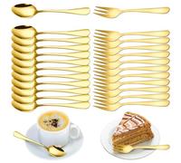 Gohytal Set 24 Cucchiaini e Forchettine in Acciaio Inox Dorato - Piccoli Löffel e Gabel Perfetti per Matrimonio, Compleanno, Natale, Lavabili in Lavastoviglie