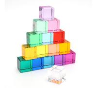 Gohytal Set di mattoncini da costruzione arcobaleno, 15 pezzi di mattoncini da costruzione arcobaleno Montessori, giocattolo educativo per bambini a partire dai 3 anni in su, pietre acriliche colorate