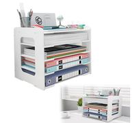 Gohytal Vassoio portadocumenti da ufficio, organizer per lettere, formato A4, organizer da scrivania, per documenti, carta, lettere, per casa, ufficio, scuola (5 ripiani, bianco)
