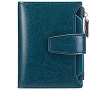 GOIACII Piccolo portafoglio da donna in vera pelle con blocco RFID, tasca con cerniera e porta carte d'identità, A01 cera blu pavone, S, minimalista