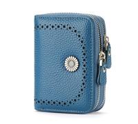 GOIACII Portafoglio da donna in pelle con protezione RFID, con chiusura lampo e molti scomparti, piccolo e in formato corto per donne, Blu