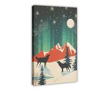 GOIAEGAG Poster su tela con lupi natalizi sotto l'aurora boreale, decorazione artistica da parete per soggiorno e camera da letto, 40 x 60 cm