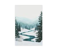 GOIAEGAG Poster su tela con paesaggio del fiume innevato nel paese delle meraviglie invernale, decorazione artistica da parete per soggiorno e camera da letto, 30 x 45 cm