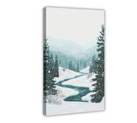 GOIAEGAG Poster su tela con paesaggio del fiume innevato nel paese delle meraviglie invernale, decorazione artistica da parete per soggiorno e camera da letto, 30 x 45 cm