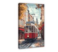 GOIAEGAG Poster su tela con tram rosso di Istanbul, Beyoglu, scena turca, decorazione per camera da letto, ufficio, stanza, regalo, 60 x 90 cm