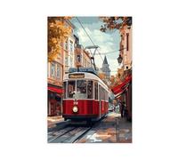 GOIAEGAG Stampa artistica da parete con tram rosso di Istanbul, Beyoglu, scena turca di strada turca, decorazione artistica da parete per soggiorno e camera da letto, 40 x 60 cm