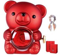 GOICC Orso con Rosa e Collana Rosa Eterna Stabilizzata Rose Eterna con Collana Idee Regalo Donna, Mamma, Moglie Rose Stabilizzate per San Valentino, Festa della Mamma, Natale, Anniversario