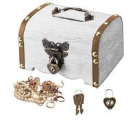 GOIEHIR Piccoli Scrigno del Tesoro Vintage, Bianco Scatola in Legno con Coperchio e Lucchetto per Conservare e Decorare e per le Feste di Compleanno dei Bambini
