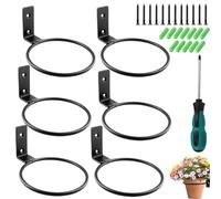 GOIEHIR Supporto da parete per piante, 6 pezzi, supporto da parete, vaso da fiori da 15 cm, anello in metallo, montaggio a parete, con gradini e cacciaviti, per vasi da fiori da giardino, balcone