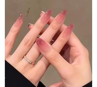 Goiern 24 pezzi Gradient Press on Nails Medio Mandorla Finte Unghie Rossa Marrone Gradient Unghie Finte Lucide Inchiodate Unghie Completa