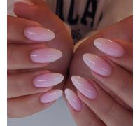 Goiern 24 Pezzi Rosa Pressa su Unghie Medie Mandorle Ombré Bianche, Unghie Finte Primaverili con Design Adesivo