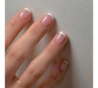 Goiern 24 pezzi White French Tip Press on Nails Short Square Finte Nails Pink Glossy Acrylic Glue on Nails Reusable for Women and Girls DIY Nail Art Decoration