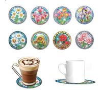 Goiern 8 sottobicchieri per pittura con diamantini a forma di fiori, sottobicchieri per pittura con diamanti 5D per tazze, bicchieri da vino, vasi e cucina domestica