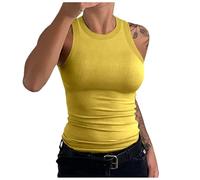 Going Out Canotte a Costine per le Donne Slim Fit Senza Maniche Camicette Basic Aderenti Slim Fitted 2026 Moda Carino Canotta Solido Girocollo Y2K Casual Primavera Estate Trendy, Giallo, L