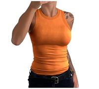 Going Out Canotte a Costine per le Donne Slim Fit Senza Maniche Camicette Basic Aderenti Slim Fitted 2026 Moda Carino Canotta Solido Girocollo Y2K Casual Primavera Estate Trendy, Arancione, L
