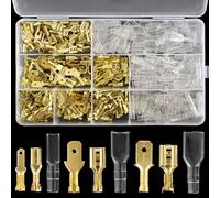 GOIYZTTR 450 Pezzi Crimpare Connettori Elettrici Piatti Kit 2.8mm 4.8mm 6.3mm Terminali a Crimpare Kit Maschio e Femmina con Manicotto Isolante Adatto per Collegamenti Elettrici(Dorato)