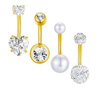 Gojewen 4pcs Barre pancia breve 6mm d'oro piccoli anelli bottone ombelico 14G acciaio inox cuore CZ perla cristallo pancia Piercing gioielli