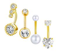 Gojewen 4pcs oro ombelico barre 10mm ombelico pulsante anelli 14G acciaio inox cuore CZ perla cristallo pancia Piercing gioielli