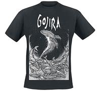 Gojira Woodblock Whales Uomo T-Shirt Nero L 100% Cotone (Cotone Biologico) Regular
