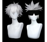 Gojo Satoru Parrucche Cosplay Anime Jujutsu Kaisen Gojo Breve Resistente Al Calore Capelli Sintetici con Protezione Della Parrucca Parrucca Del Partito Senza Benda sull'occhio