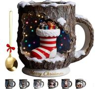 Gokame Collezione di tazze a tema natalizio, tazza in ceramica 3D con design festivo, lavabile in lavastoviglie e adatta al microonde, tazza da caffè unica per le vacanze natalizie (tazza + cucchiaio)
