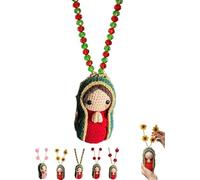 Gokame Simpatica statua di Maria, decorazione per interni dell'auto, fatta a mano all'uncinetto, ciondolo per specchietto retrovisore con statua della Vergine Maria, ciondolo a forma di Madre MaryCar