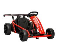 GoKart elettrico AIYAPLAY, 2 motori da 24 V, modalità drift a 13 km/h, go-kart elettrico per bambini da 6 a 12 anni, ruote anteriori in PU, sedile avvolgente, clacson e musica, struttura solida, rosso