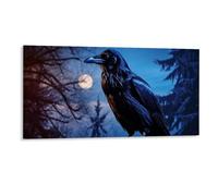 Gokays 31 ottobre arte da parete incorniciata, su tela, corvo contro un cielo illuminato di luna, poster moderno per Halloween decorazione da parete per ufficio, asilo nido, regalo del Ringraziamento