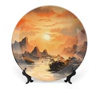 Gokays Piatti decorativi da appendere alla parete, antica cinese montagna e padiglione paesaggio pittura a inchiostro piatto in ceramica con espositore, decorazione per la casa per mobili da cucina,