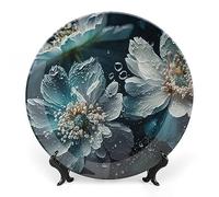 Gokays Piatti decorativi da appendere alla parete, piatto in ceramica con fiore verde acqua, piatto oscillante con espositore per la casa, decorazione per mobili da cucina, vassoio rotondo da 15,2 cm