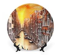 Gokays Piatti decorativi da appendere alla parete, vista aerea Canal Grande di Venezia, piatto in ceramica, piatto oscillante con espositore, decorazione casa per mobili da cucina, vassoio rotondo da