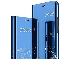 GOKEN Clear Smart View Cover Compatibile con Oppo A16 / Oppo A54s / Oppo A16s, Mirror Flip Case Standing Leather Cover, Luxury Libro Custodia con Supporto Pieghevole - Blu