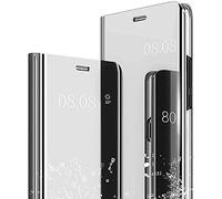 GOKEN Clear Smart View Cover Compatibile con Samsung Galaxy A53 5G, Mirror Flip Case Standing Leather Cover, Luxury Libro Custodia con Supporto Pieghevole - Argento