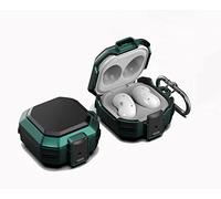 GOKEN Cover Custodia per Samsung Galaxy Buds Live / Buds2 / Buds Pro / Buds2 Pro, in Morbido Silicone TPU e PC Rigido con Moschettone per il Trasporto - Antiurto e Design di Blocco Sicuro, Nero Verde