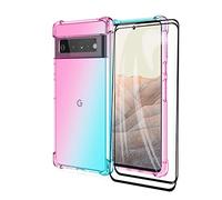GOKEN Cover per Google Pixel 6 PRO + 2 Vetro Temperato, Silicone TPU a Gradiente Colori Custodia, Soft Rubber Protettiva Case, Antiurto Antiscivolo Protezione Shell, Rosa/Verde