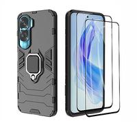 GOKEN Cover per Honor 90 Lite + 2 Vetro Temperato, TPU/PC Dual Layer Hybrid Armor Custodia con Supporto Magnetico Auto, Silicone Case con 360° Girevole Anello, Nero
