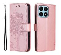 GOKEN Cover per Honor X8a, Custodia Flip TPU/PU Portafoglio Pelle con Stand/Carte Slot, Chiusura Magnetica Goffrata con Motivo Telefono Case Custodie, Oro Rosa