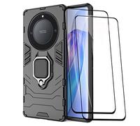 GOKEN Cover per Honor X9a / Magic5 Lite 5G (Magic 5 Lite 5G) + 2 Vetro Temperato, TPU/PC Dual Layer Hybrid Armor Custodia con Supporto Magnetico Auto, Silicone Case con 360° Girevole Anello, Nero